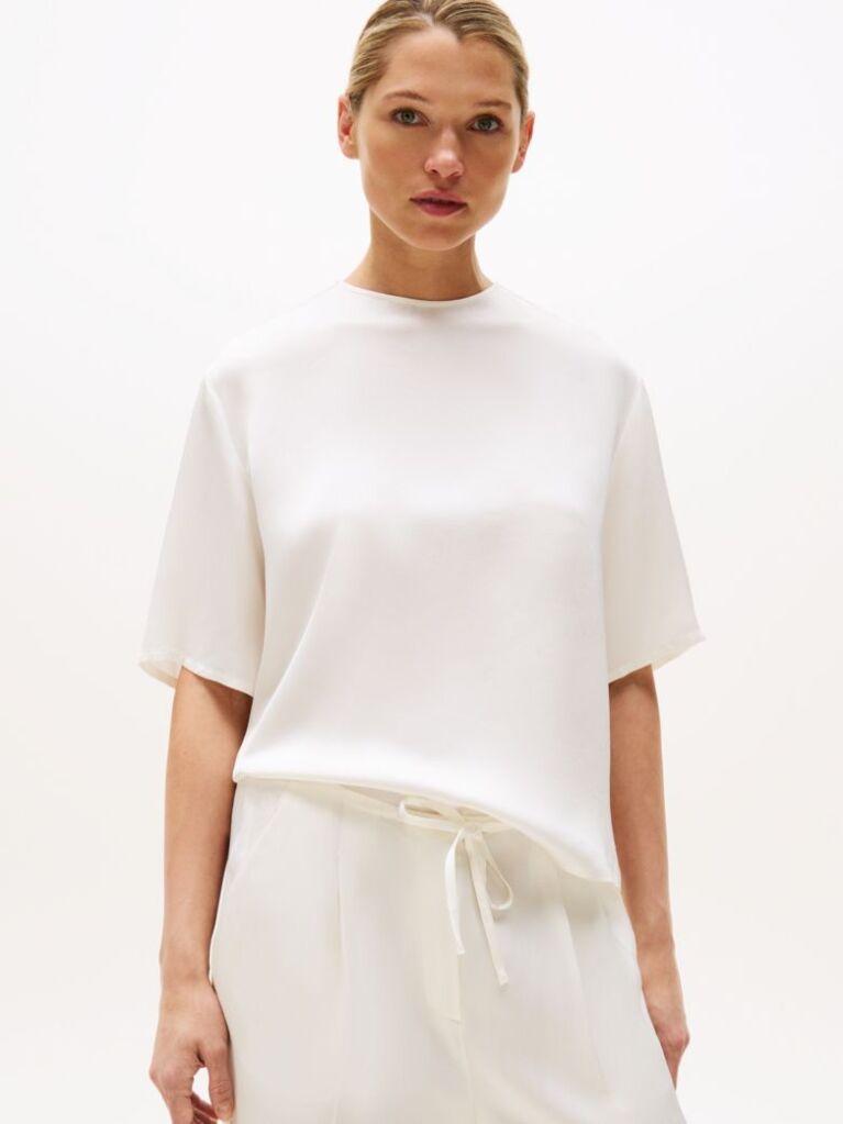 White Relaxed Fit Sateen T-Shirt  Women