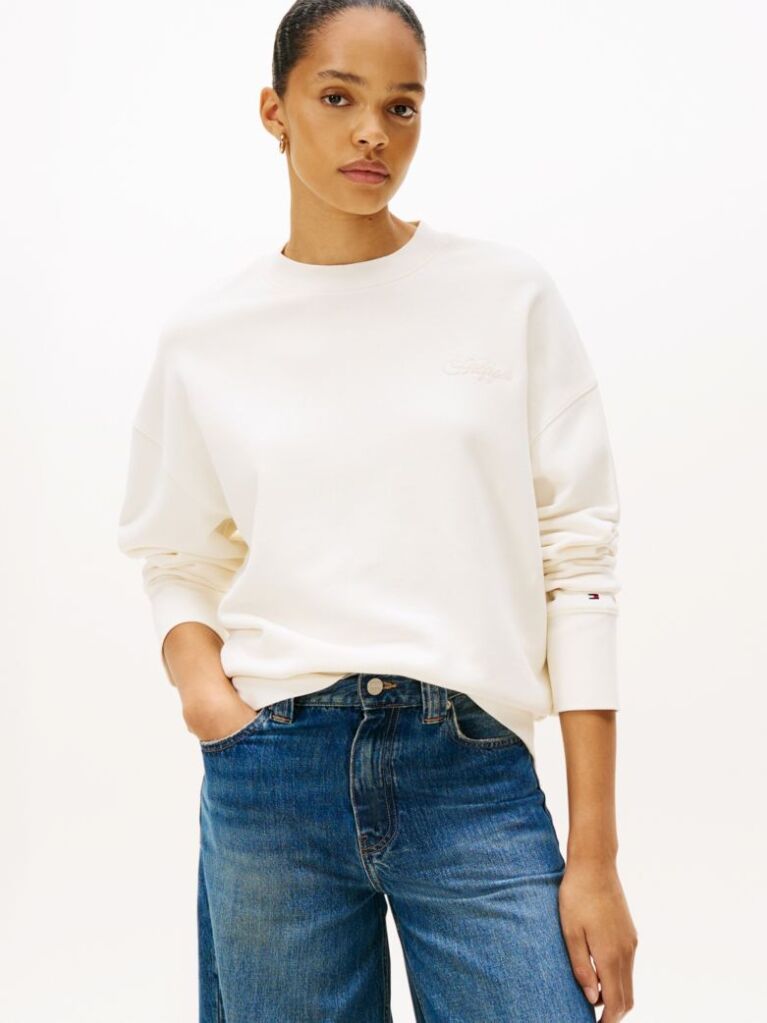 Beige Logo Embroidery Relaxed Fit Sweatshirt  Women