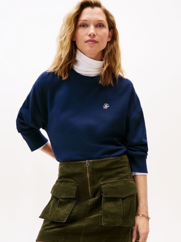 Blue TH Script Pique Sweatshirt  Women