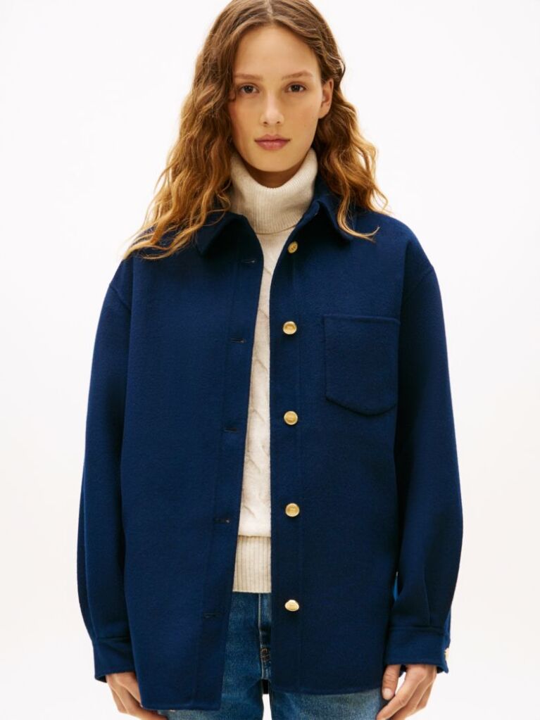 Blue Wool Blend Pocket Regular Shacket  Women