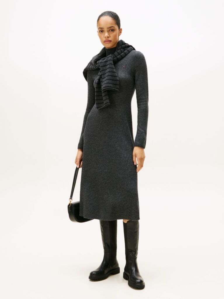 Grey Midi Soft Wool Jumper Dress  Women
