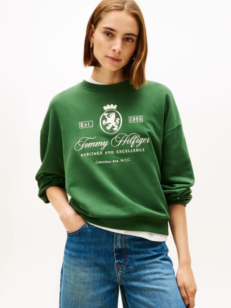 Green Varsity Crest Terry Sweatshirt  Women