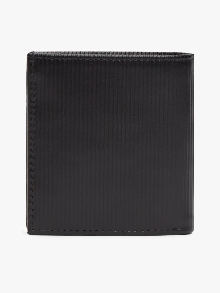Black Hilfiger Flag Trifold Ribbed Leather Wallet  Men
