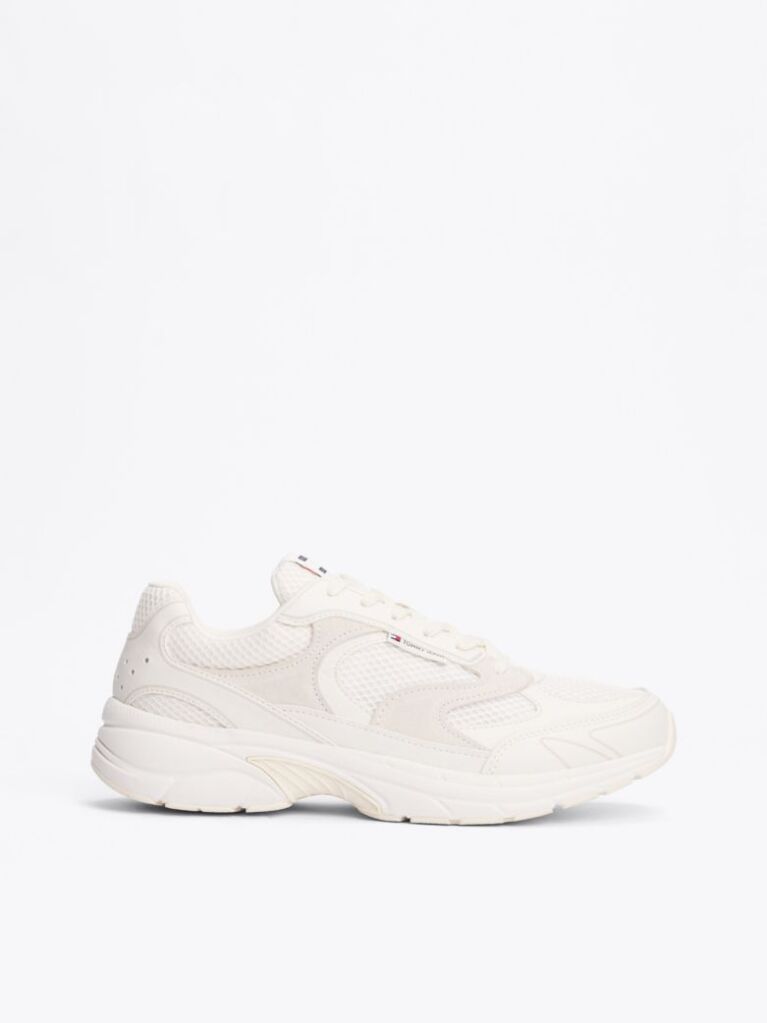 Beige Colour-Blocked Mixed Texture Trainers  Men
