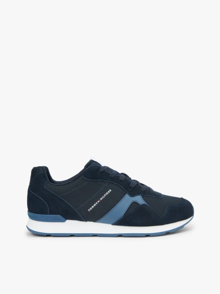 Blue Suede Mixed Texture Trainers  Men