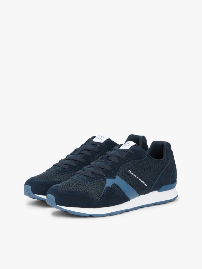 Blue Suede Mixed Texture Trainers  Men