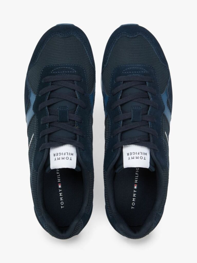 Blue Suede Mixed Texture Trainers  Men
