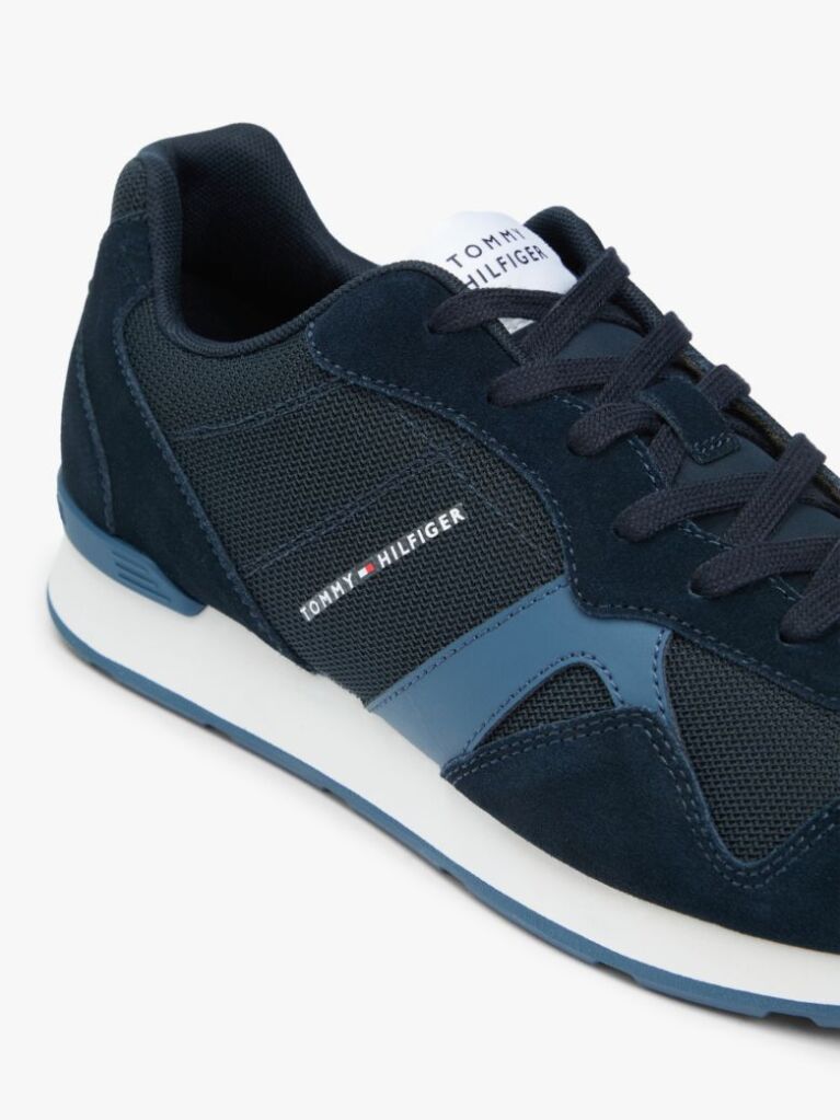 Blue Suede Mixed Texture Trainers  Men