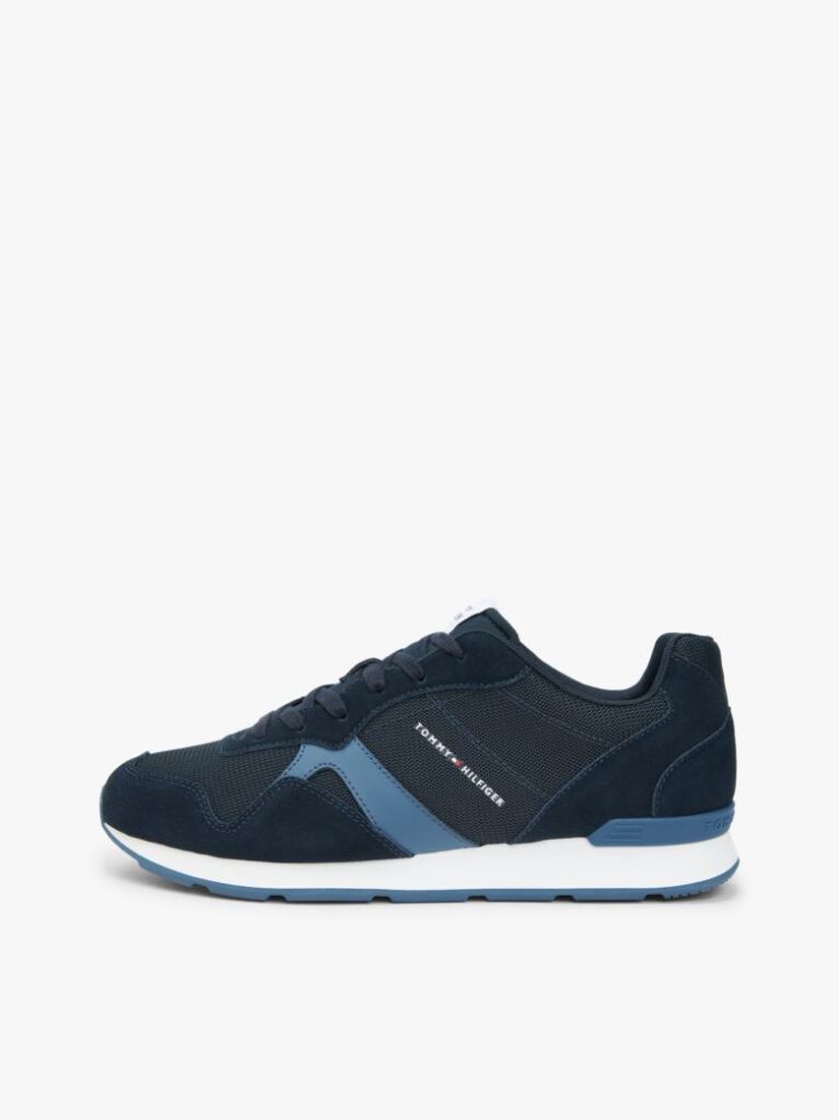 Blue Suede Mixed Texture Trainers  Men