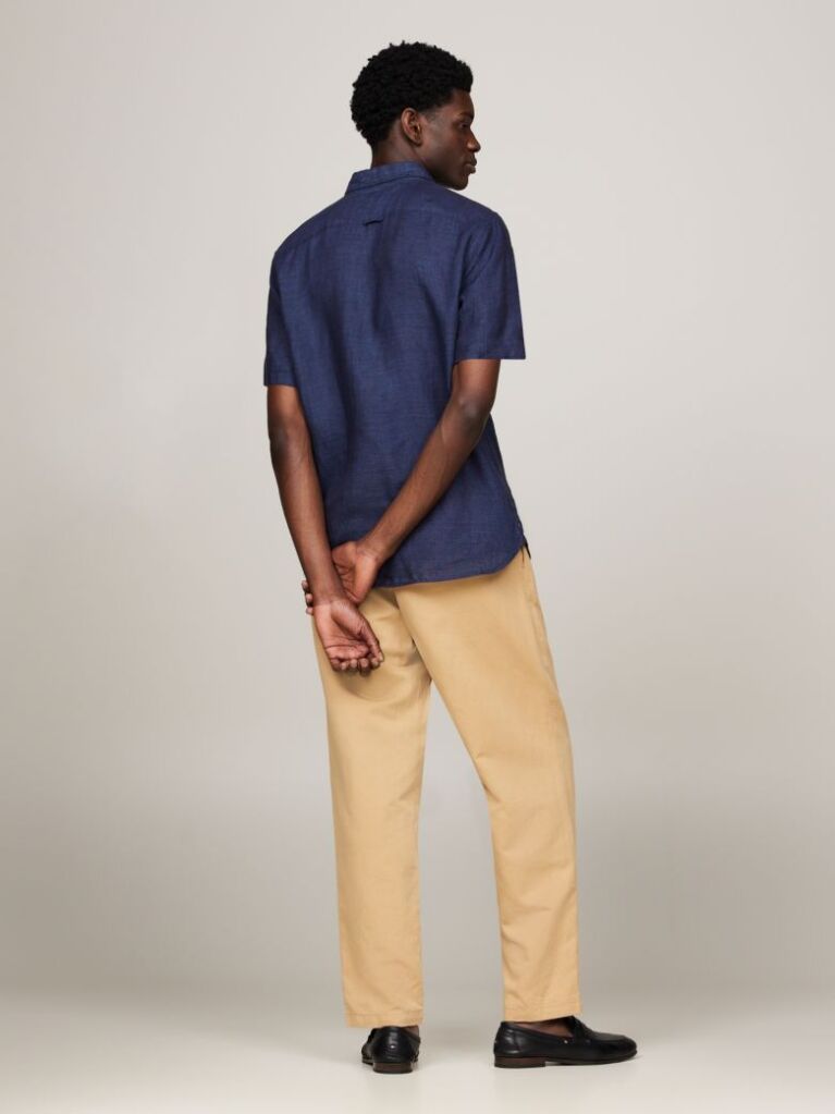 Blue Short Sleeve Regular Fit Linen Shirt  Men