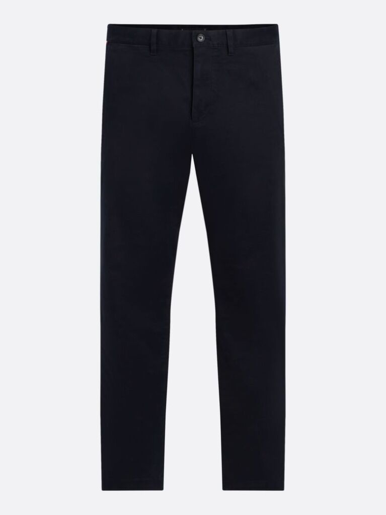 Blue Denton Stretch Cotton Straight Chinos  Men