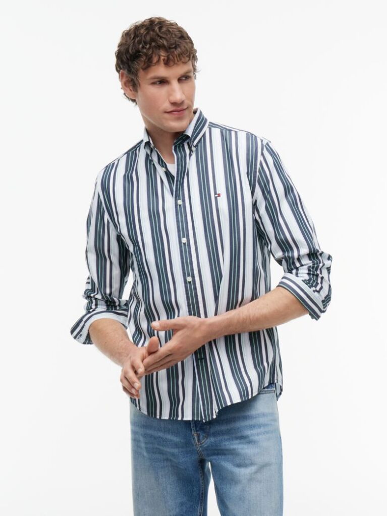 Multi Regular Fit Multicolour Stripe Poplin Shirt  Men