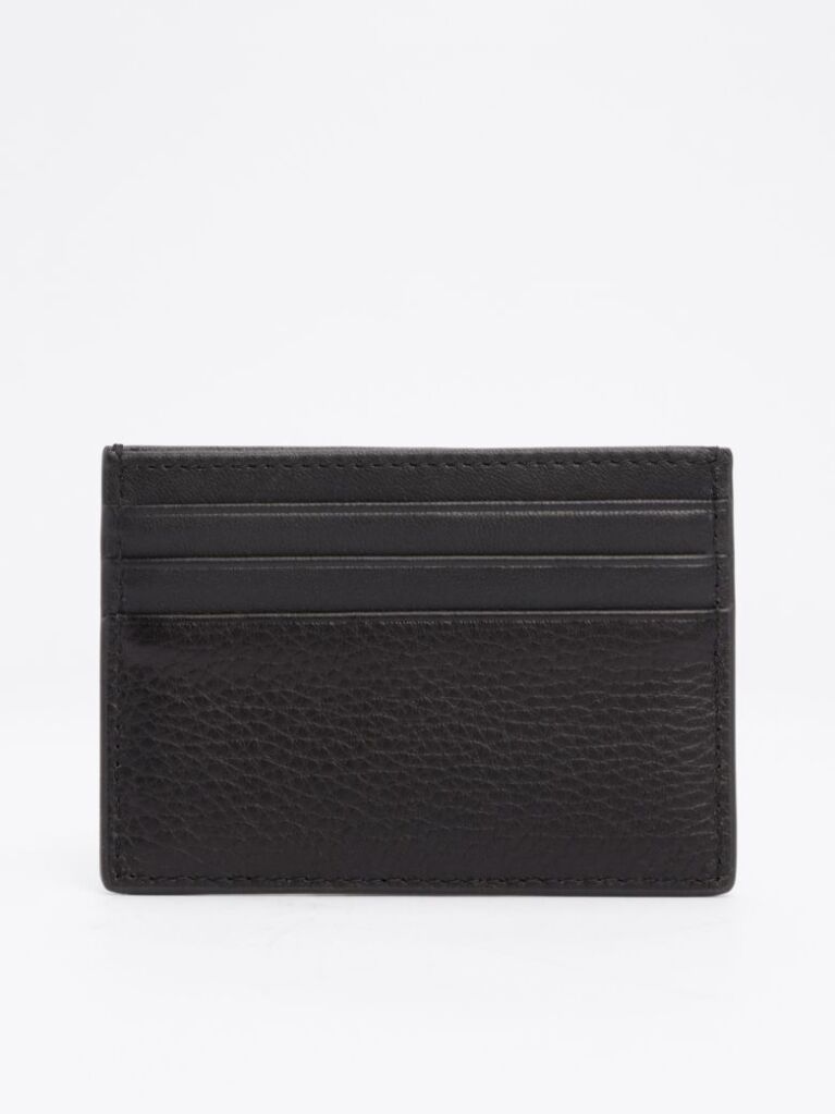 Black Premium Leather Logo Card Holder  Men