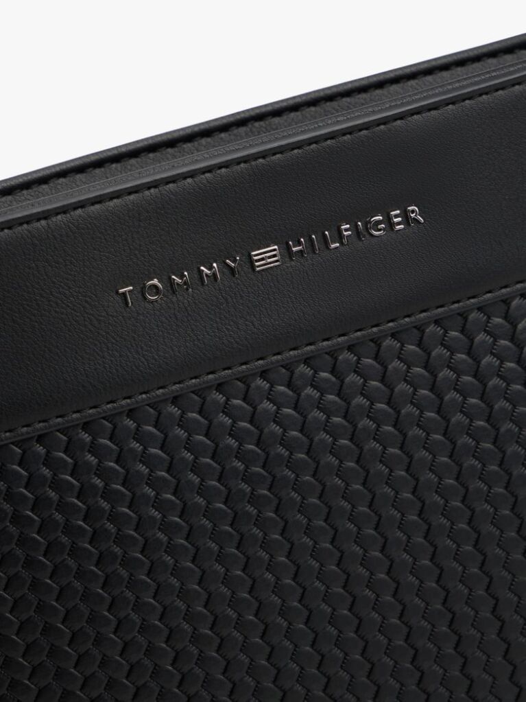 Black Metal Logo Woven Crossbody Bag  Men