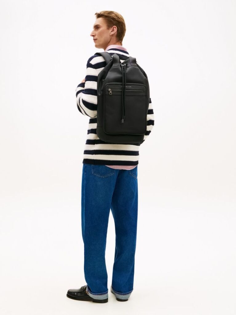 Black Metal Logo Crossbody Sling Bag  Men