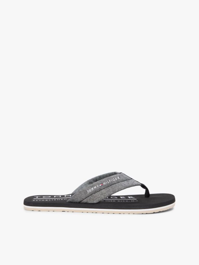 Black Pure Linen Chambray Jacquard Flip-Flops  Men