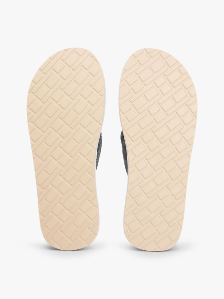 Black Pure Linen Chambray Jacquard Flip-Flops  Men