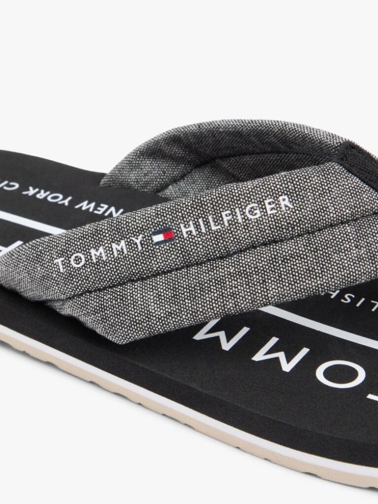 Black Pure Linen Chambray Jacquard Flip-Flops  Men