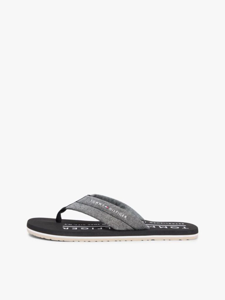 Black Pure Linen Chambray Jacquard Flip-Flops  Men