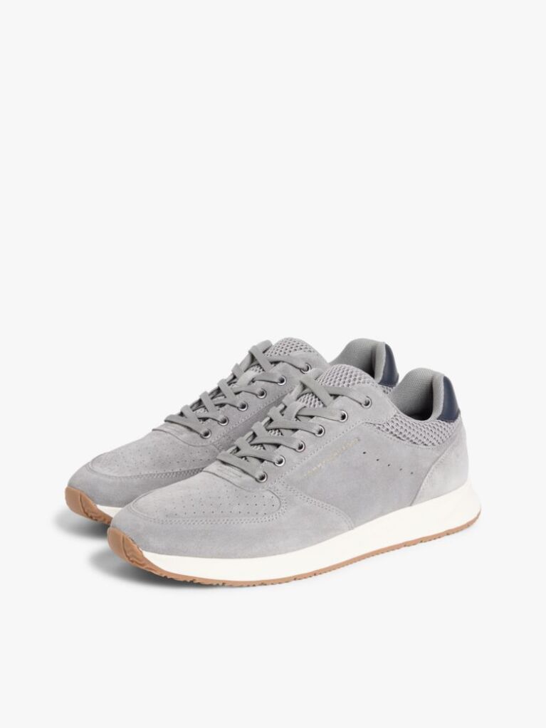 Grey Suede Mixed Texture Fine Cleat Trainers  Men