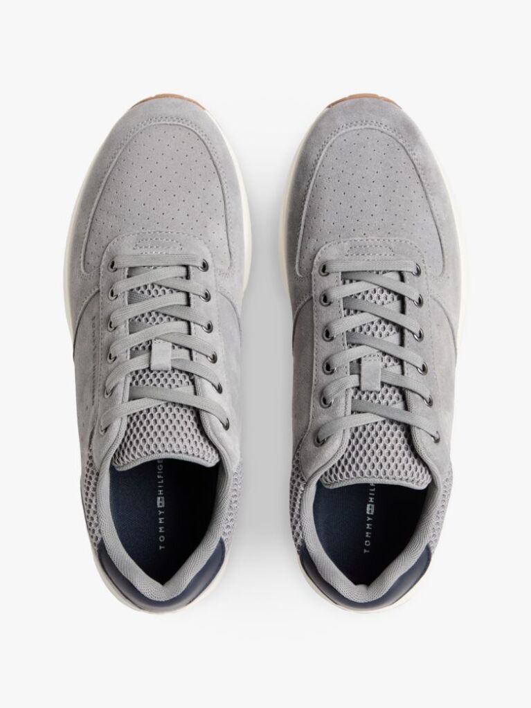 Grey Suede Mixed Texture Fine Cleat Trainers  Men