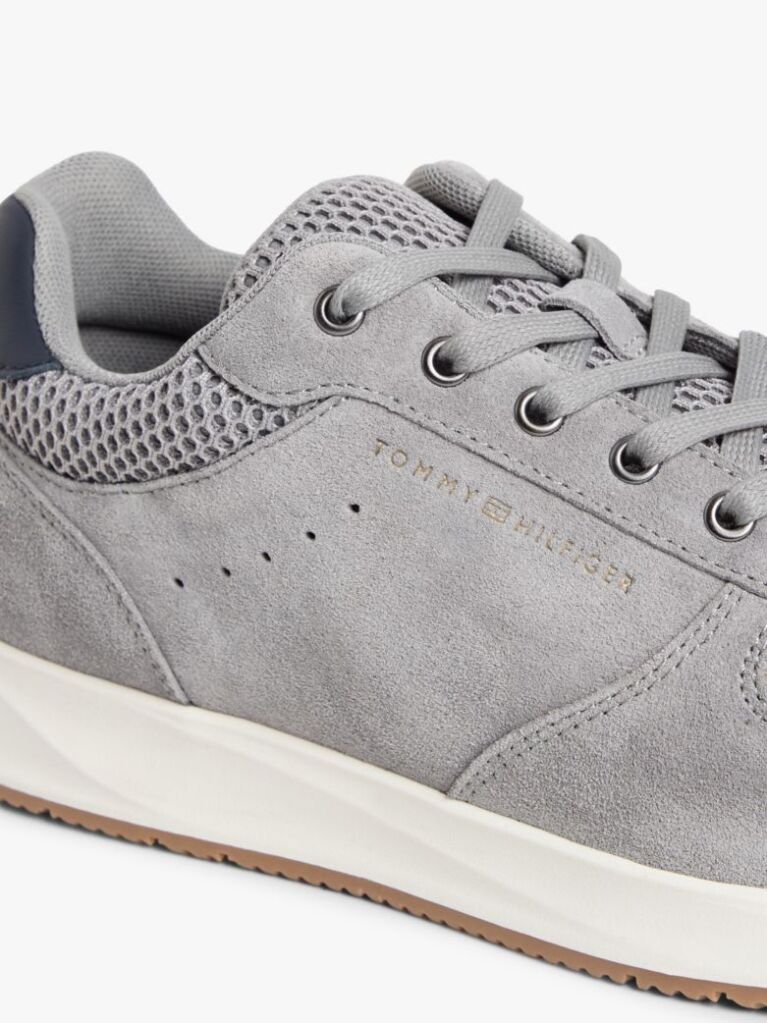 Grey Suede Mixed Texture Fine Cleat Trainers  Men