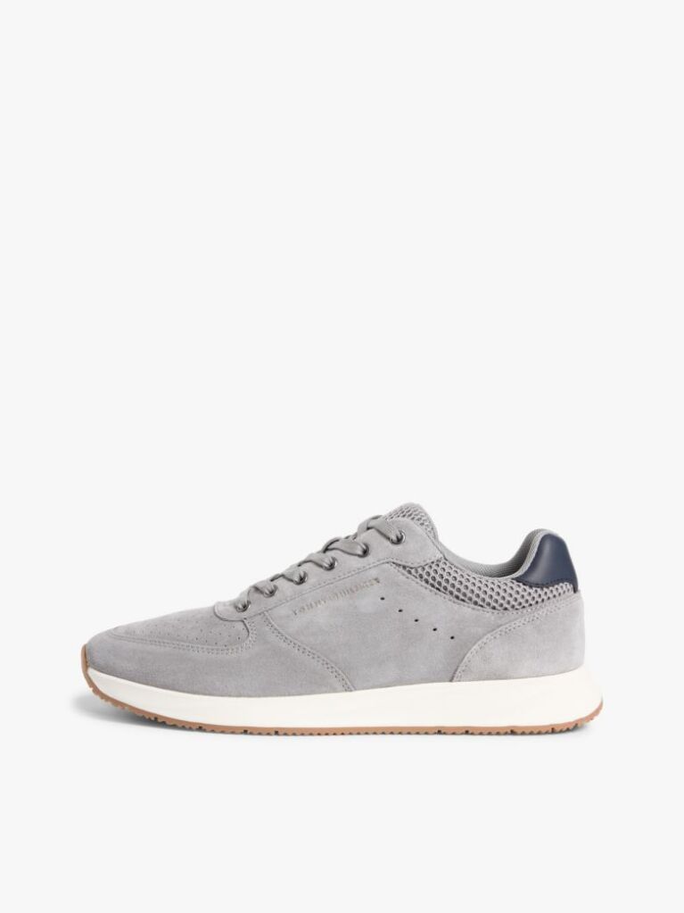 Grey Suede Mixed Texture Fine Cleat Trainers  Men