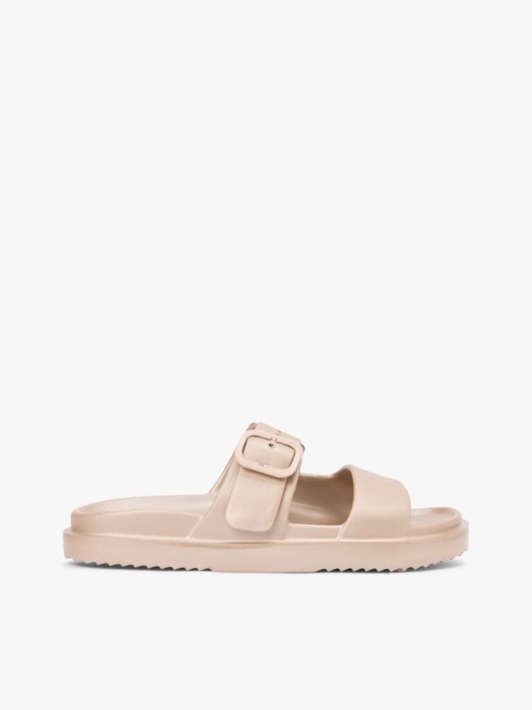 Beige Double Strap Enamel Flag Slides  Women