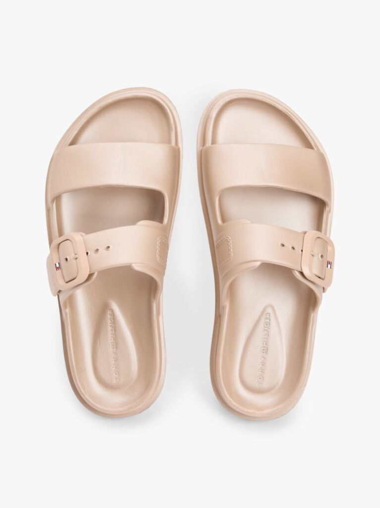 Beige Double Strap Enamel Flag Slides  Women