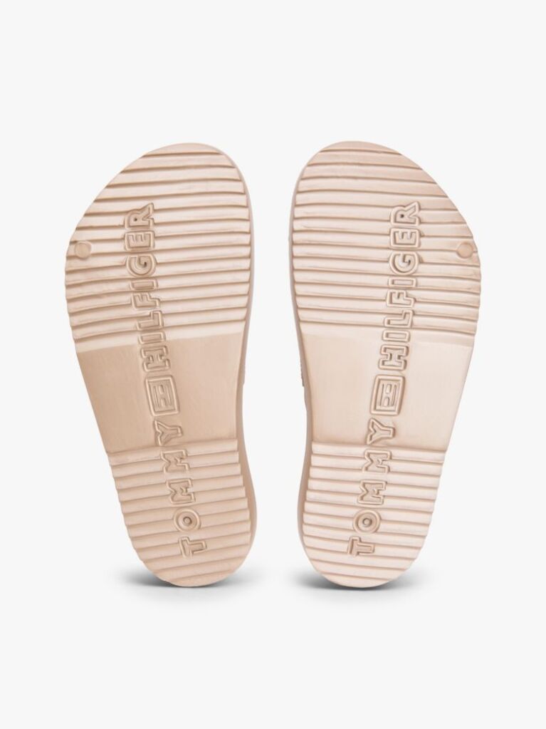 Beige Double Strap Enamel Flag Slides  Women