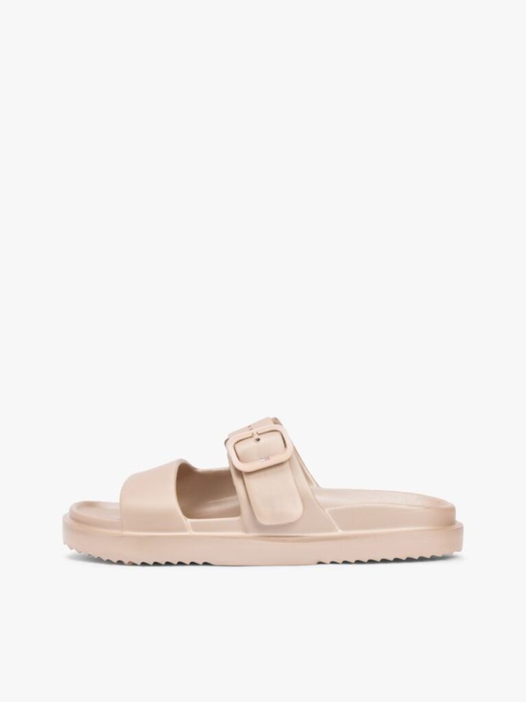 Beige Double Strap Enamel Flag Slides  Women