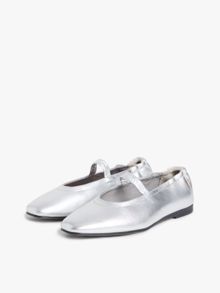 Silver Metallic Leather Ballerinas  Women