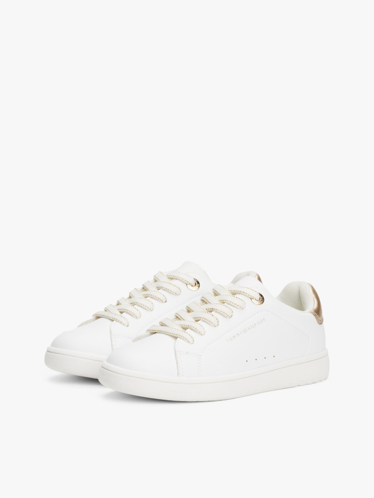 White Low Cut Lace Up Sneakers  Girls
