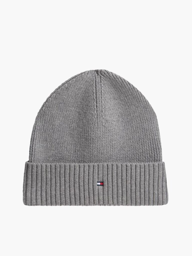 Grey Hilfiger Flag Beanie with Cashmere  Men