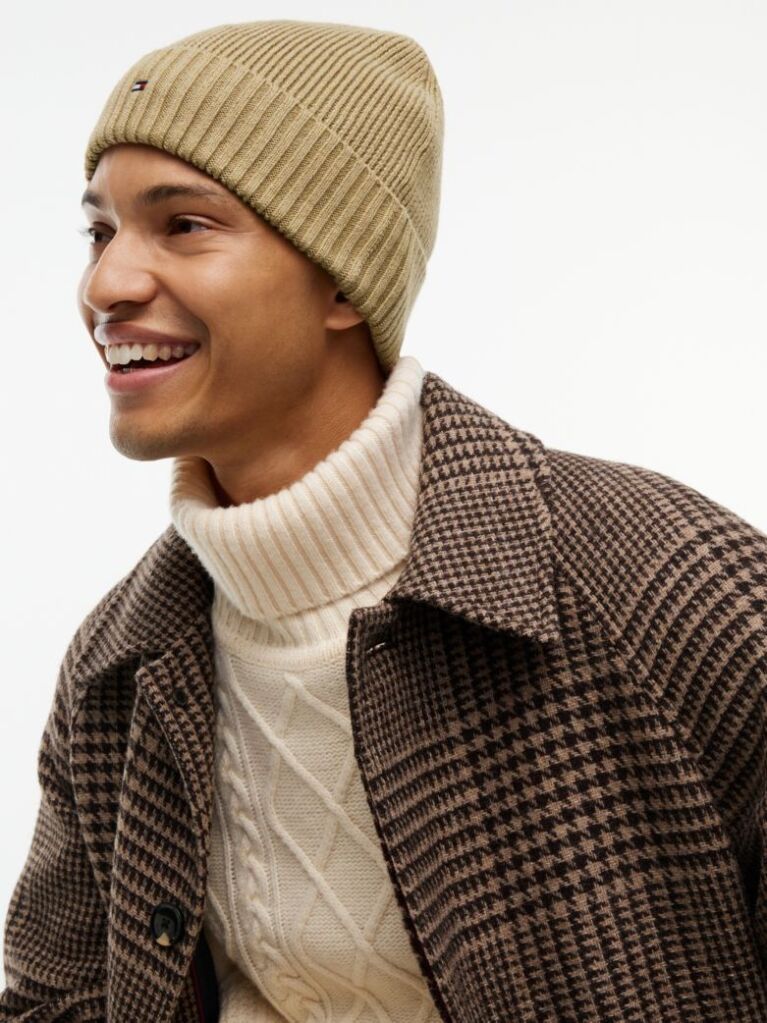 Brown Hilfiger Flag Beanie with Cashmere  Men