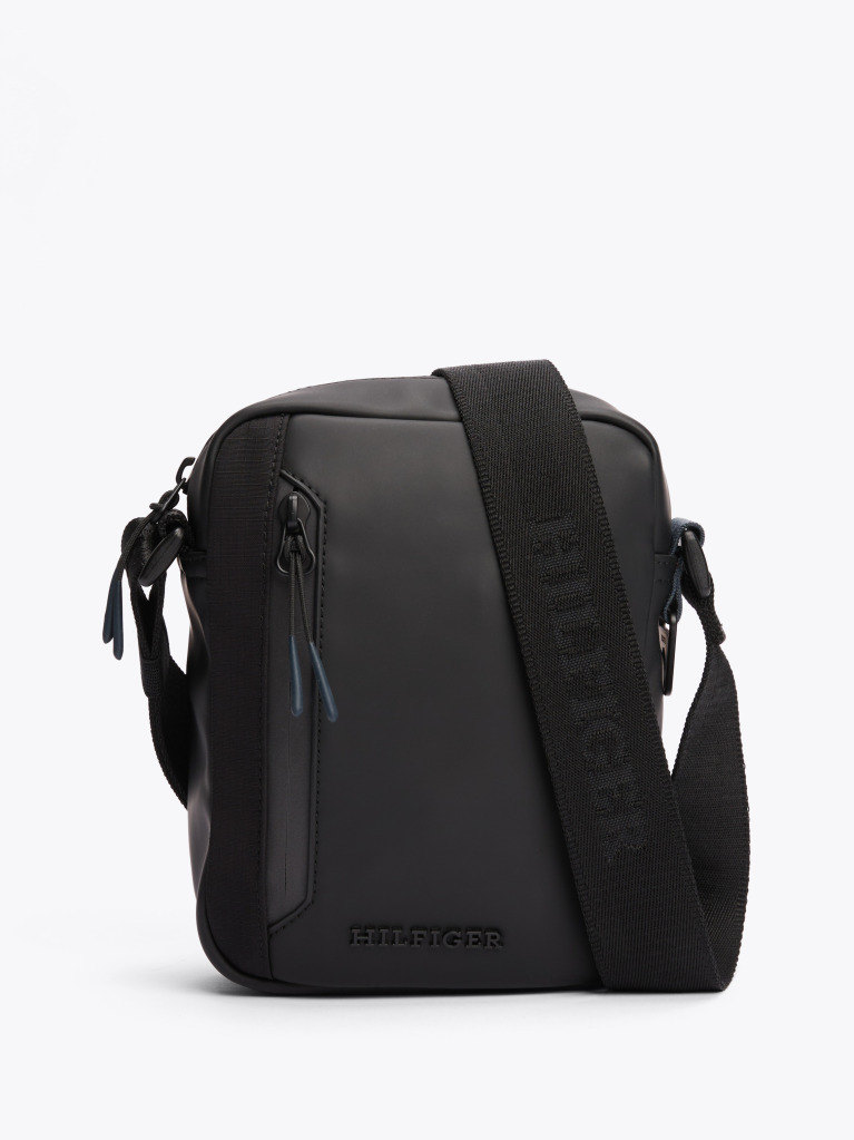 Black Rubberised Logo Reporter Bag  Men