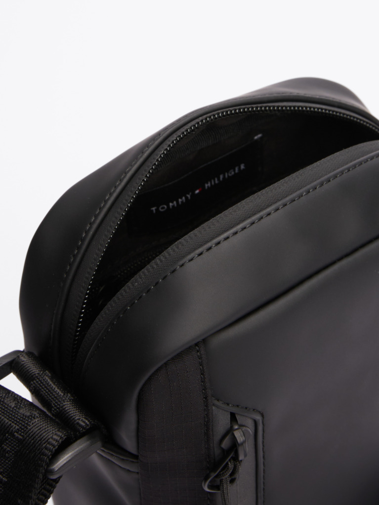 Black Rubberised Logo Reporter Bag  Men