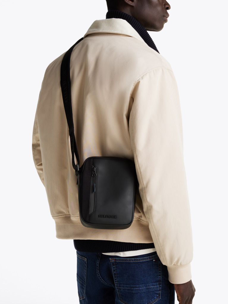 Black Rubberised Logo Reporter Bag  Men