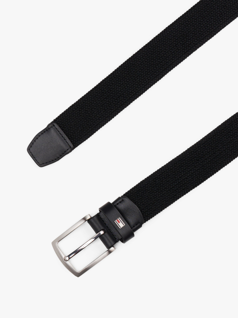 Black Square Buckle Textured Belt  Men
