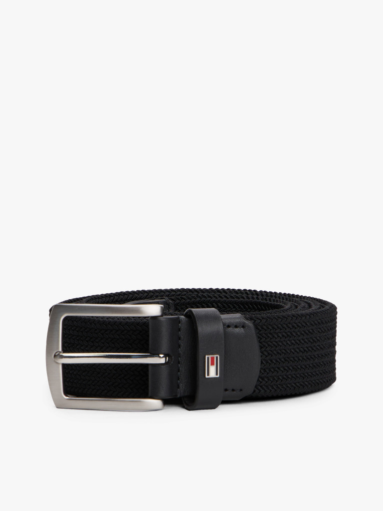 Black Square Buckle Textured Belt  Men
