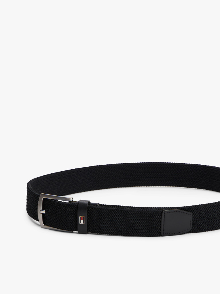 Black Square Buckle Textured Belt  Men