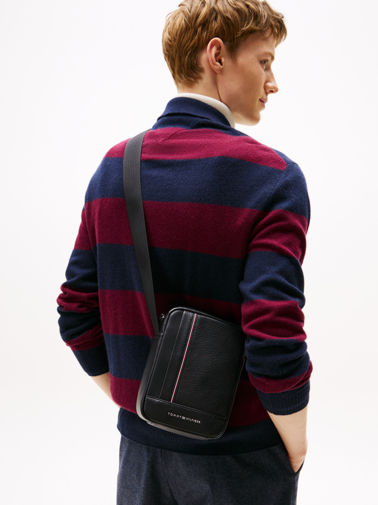 Black Metal Logo Crossbody Reporter Bag  Men