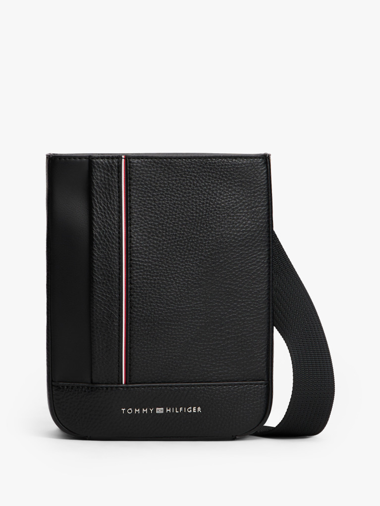 Black Metal Logo Pebble Grain Crossbody Bag  Men