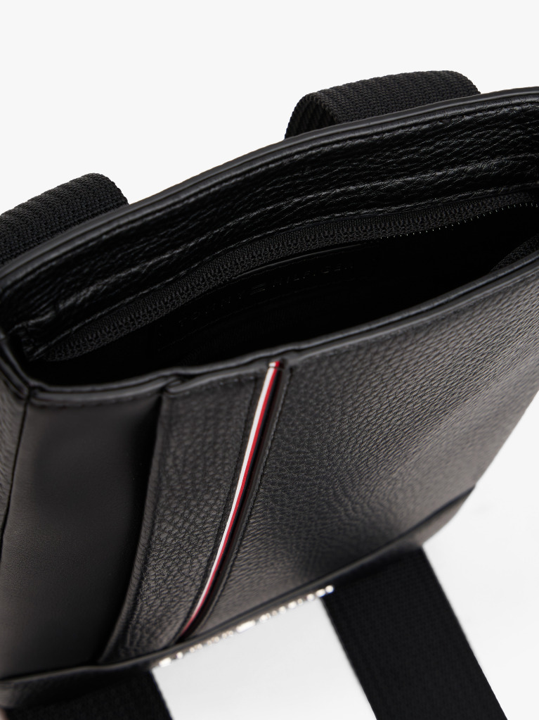 Black Metal Logo Pebble Grain Crossbody Bag  Men