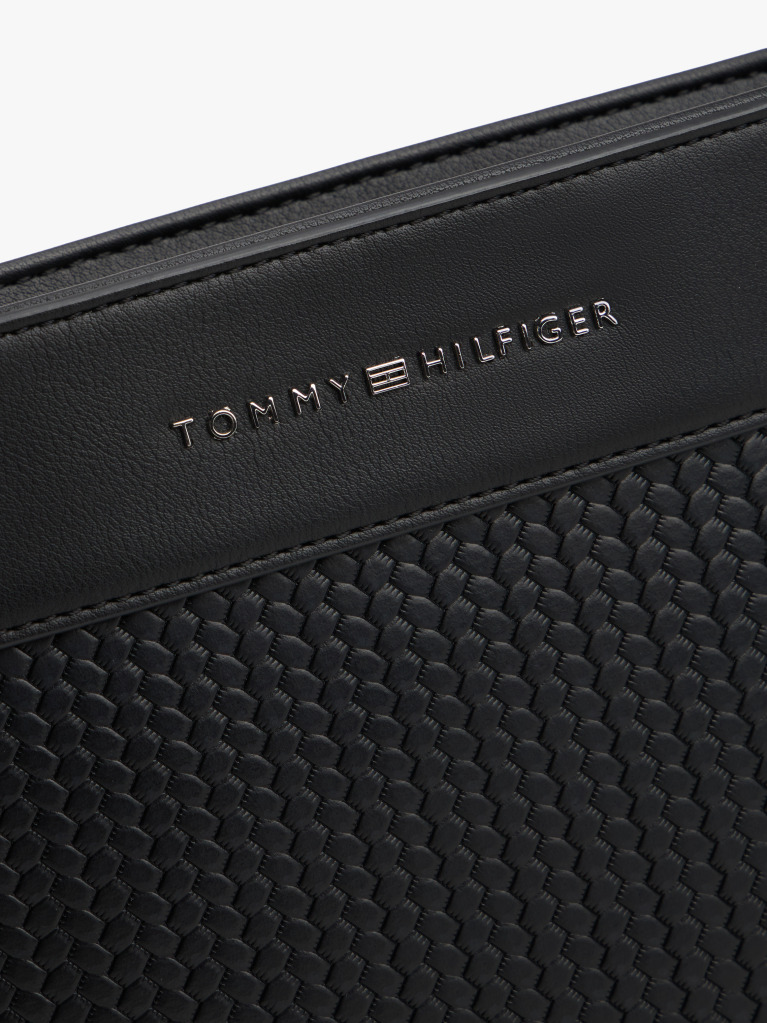 Black Metal Logo Woven Crossbody Bag  Men
