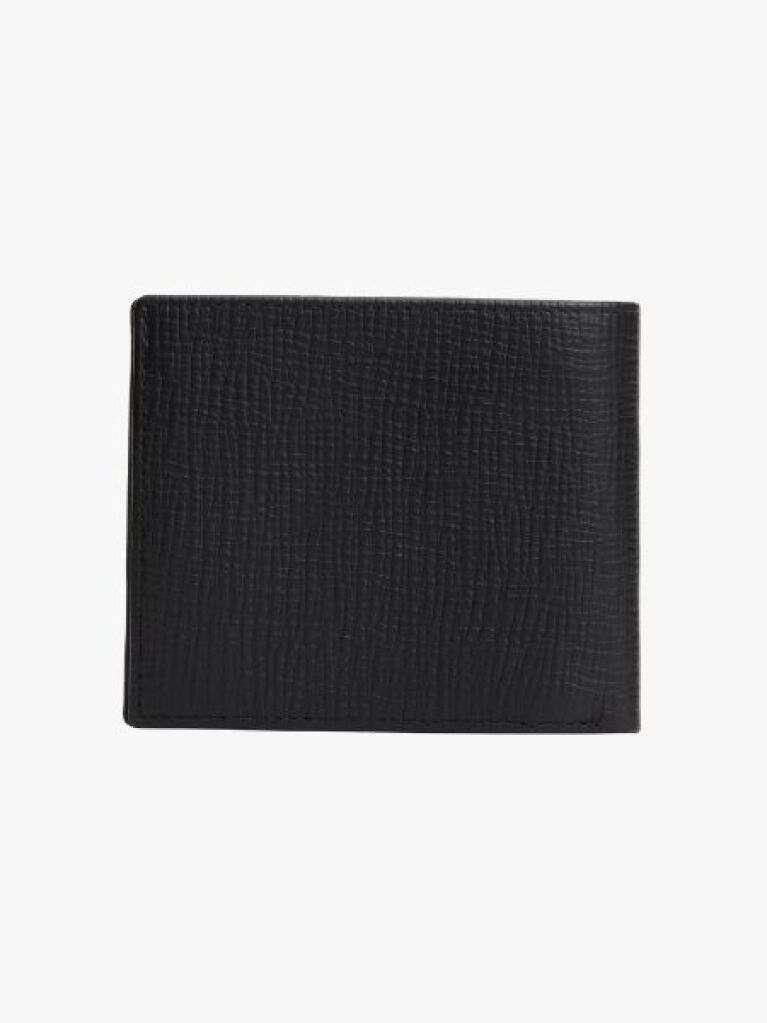 Black Hilfiger Flag Leather Card And Coin Bifold Wallet  Men