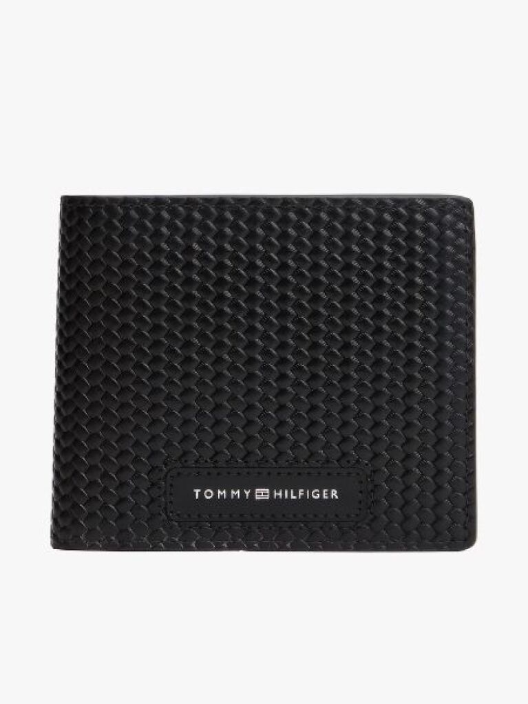 Black TH Woven Texture Flap Wallet  Men