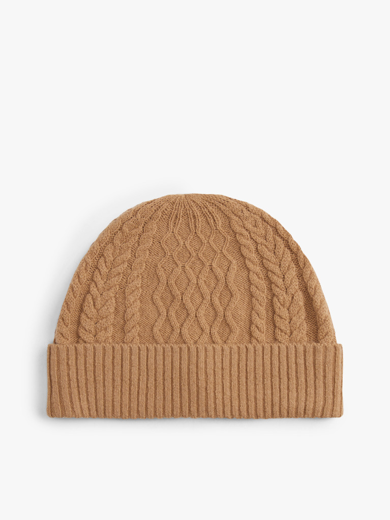 Brown TH Crest Cable Knit Beanie  Men