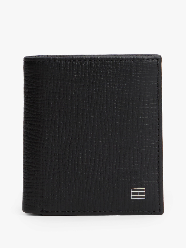 Black Hilfiger Flag Leather Trifold Wallet  Men