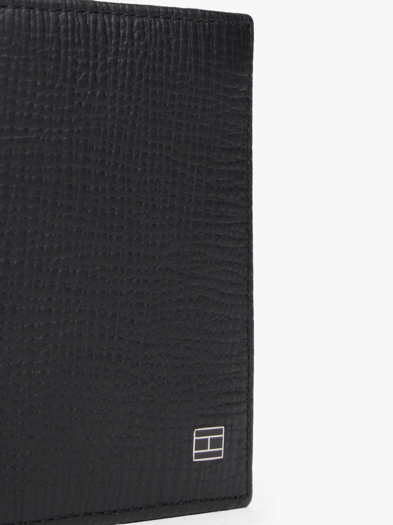 Black Hilfiger Flag Leather Trifold Wallet  Men